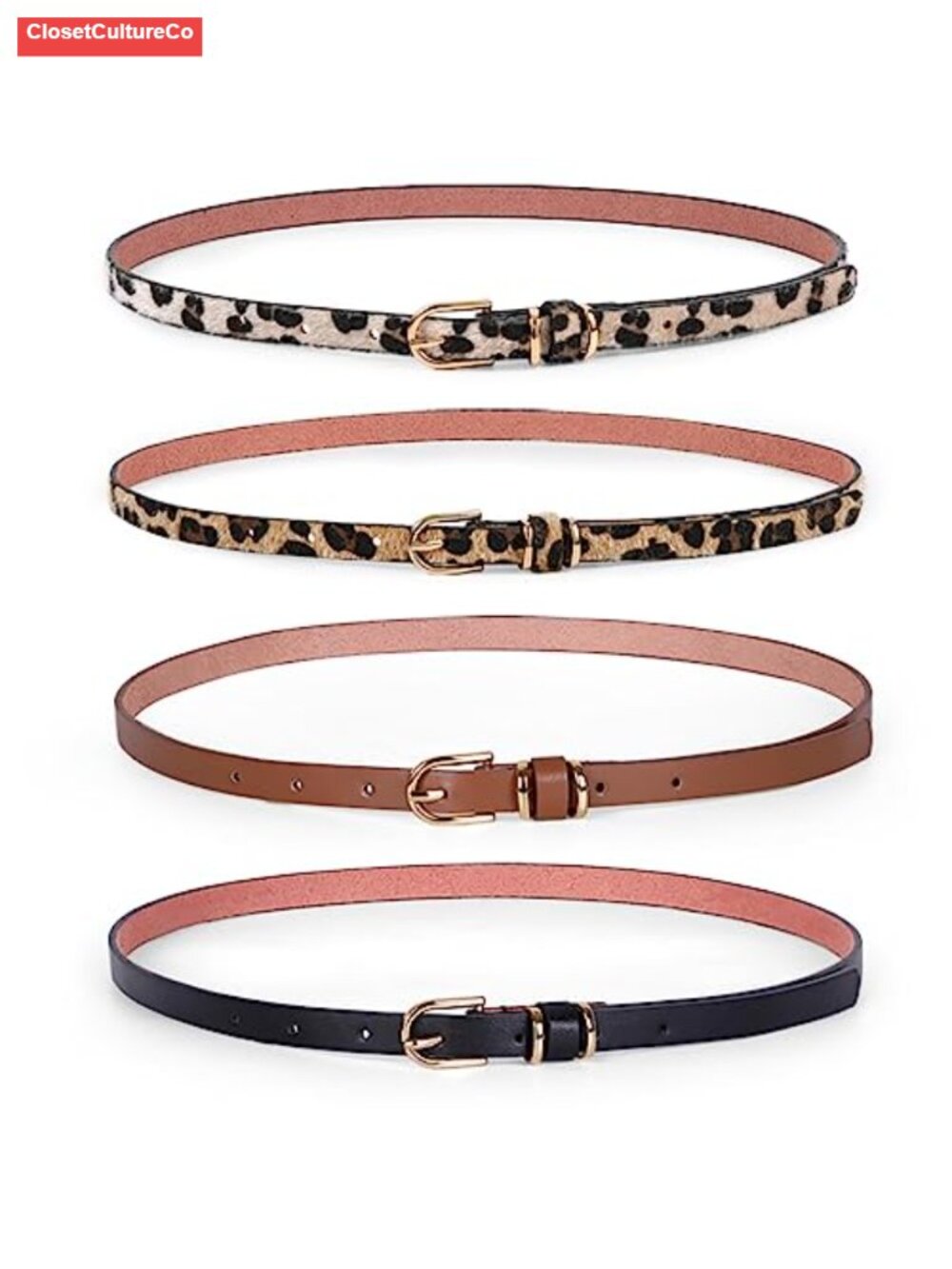 Skinny Faux Leather Waist Belt Gold Buckle Thin 1/2 Inch